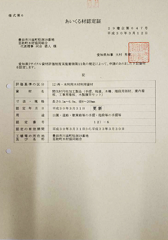 認定事業者登録証